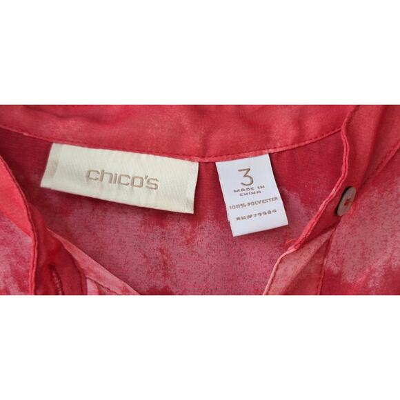 Chico's Semi Sheer 3/4 sleeves Pink-Orange Sunset Shirt Blouse Top Size 3 = XL - Picture 3 of 10